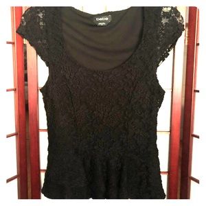 Bebe black peplum flower lace top